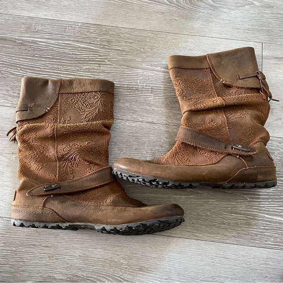 Merrell Haven Pull On Boots Slouchy Boho Bohemian Leather Suede Oak Brown - Picture 2 of 9